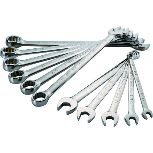 11 PC. SAE LONG PANEL GUNMETAL CHROME COMBINATION WRENCH SET